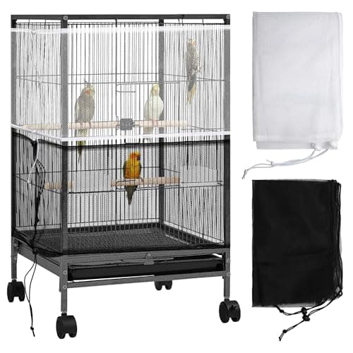 2 Pack Bird Cage Seed Catcher Guard, Bird Cage Cover,Heavy Duty Adjustable Nylon Mesh Netting Seed Catche for Parrot Parakeet Macaw African(L-94.4’’*14.9’’)