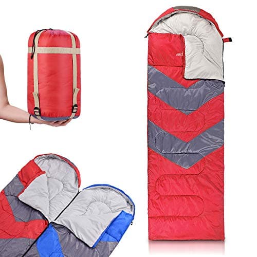 Abco Tech Outdoor Rectangular Twin Sleeping Bag with Hood (Left Zipper - Red)