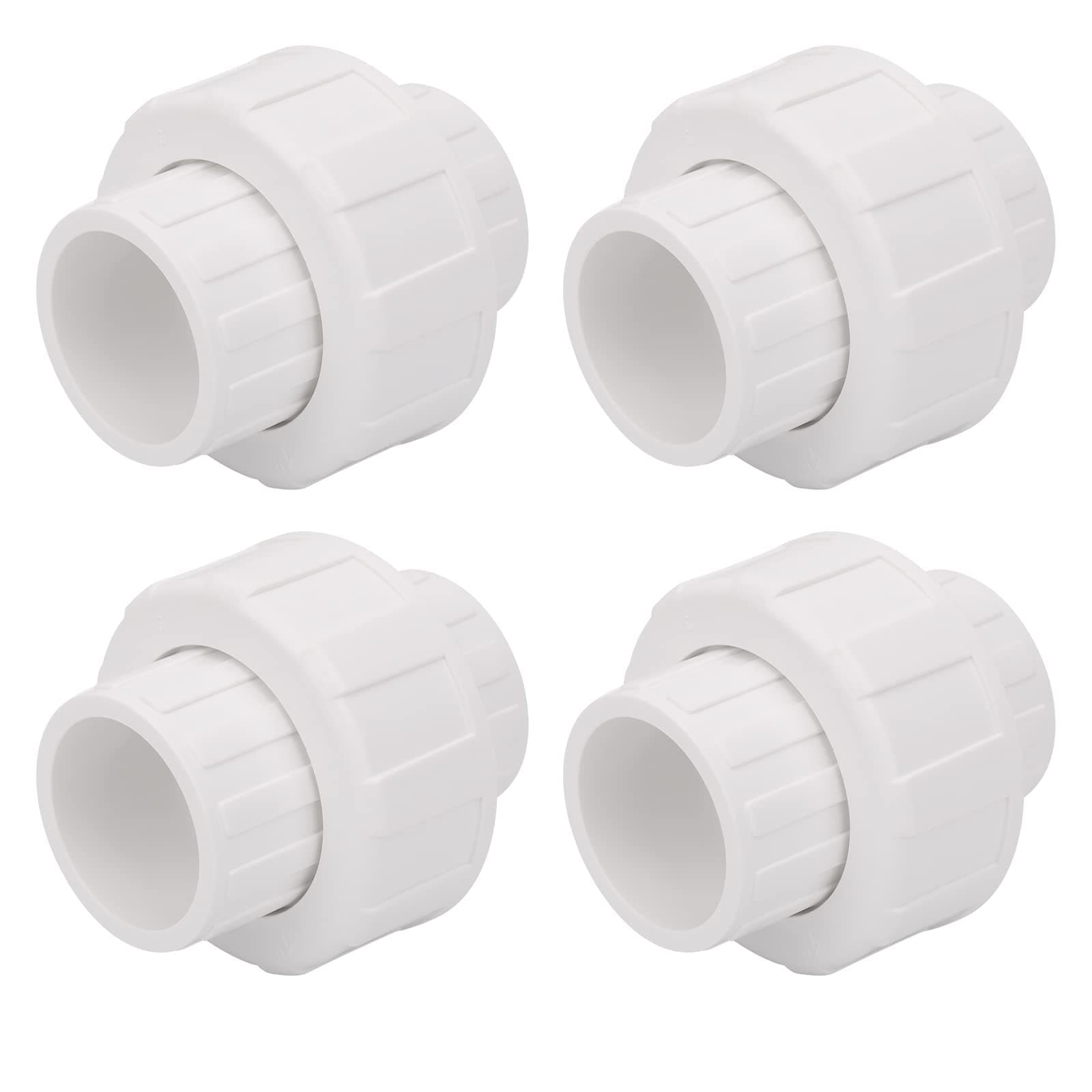4Pcs 1" PVC Union Coupling Pipe Fitting (Socket x Socket) 1Inch PVC Slip Union PVC Adapter Coupling Schedule 40, EPDM O-Ring, White
