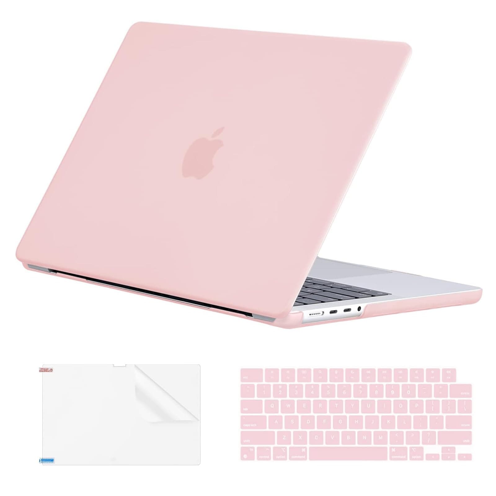 EooCoo Case Compatible with MacBook Pro 14 inch M5 2026-2021 M4 M3 M2 M1 Pro/Max Chip, Hard Shell Cases with Keyboard Cover, Screen Protector - Matte Pink