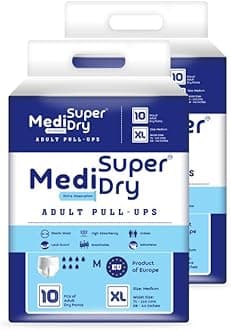 Medisuperdry Adult Diaper Pants | Extra Large (XL) |Waist 147-172 cm (58-68 inches) |High Absorbency -10 Hrs |Leakproof |Breathable |Odourless |Elastic Waist |For Men & Women | 20 Units, Pack of 2