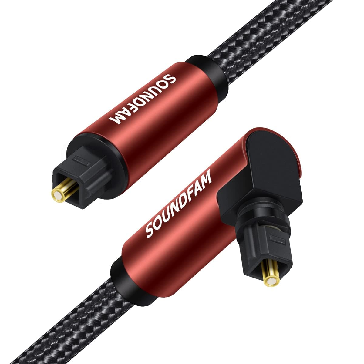 90 Degree Optical Audio Cable 5ft/1.5M, Digital Audio S/PDIF Toslink Cable 360 Degree Rotate Right Angle Plug - Wine Red