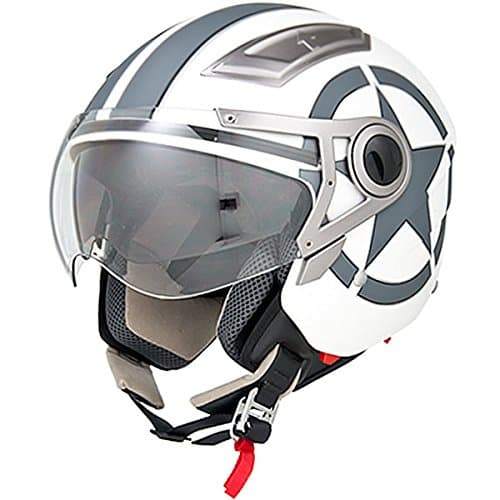 DOT Approved Motorcycle Helmet 3/4 Open Face Matte White Star Retro Vintage - XL