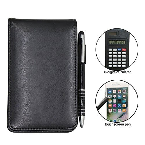 Pocket Notebooks Mini Small Memo Pads with Calculator 8-Digits Counter, Metal Touch Screen Ballpoint Pen Capacitor for Smart Phone, A7 Note Pads with Counters for Business Office Product