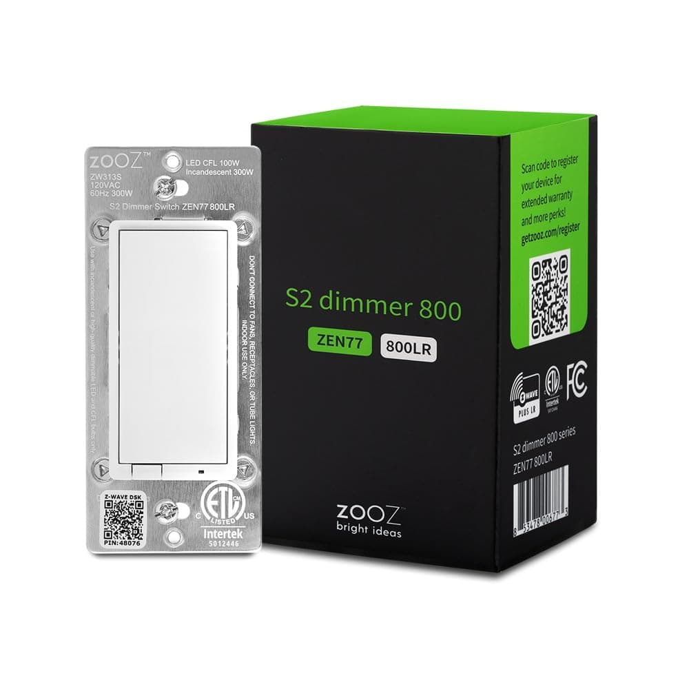 Zooz 800 Series Z-Wave Long Range S2 Dimmer Switch ZEN77 800LR, White | Simple Direct 3-Way and 4-Way Solution (Works with Regular Switches, No Aux Switch Needed) | Z-Wave Hub Required