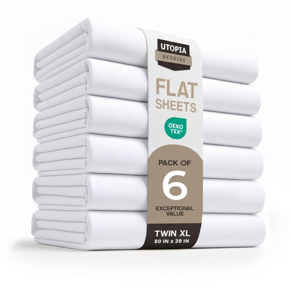 Utopia Bedding Flat Sheets - Pack of 6 - Soft Brushed Microfiber Fabric - Shrinkage & Fade Resistant Top Sheets - Easy Care (Twin XL, White)