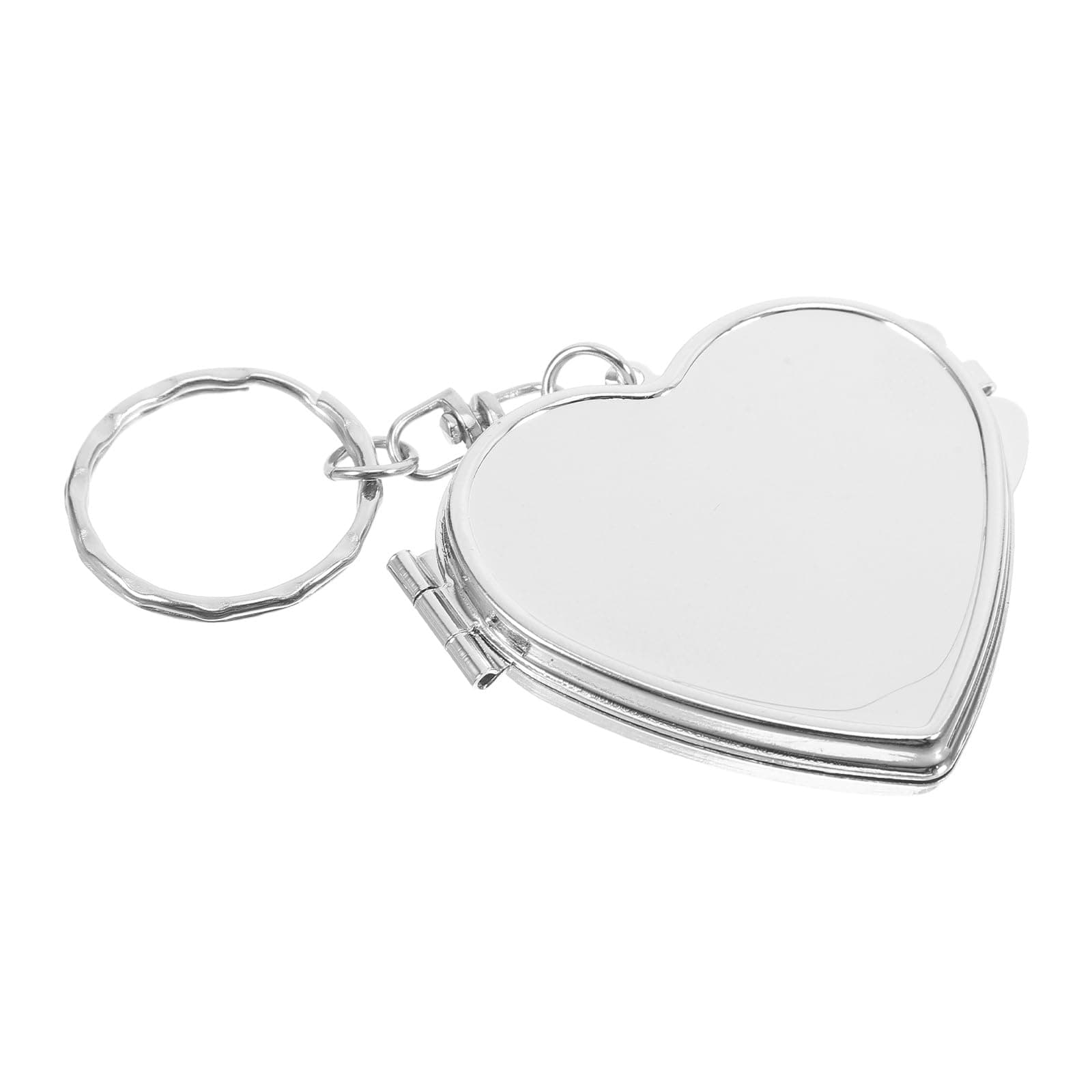 MAJORMENCH 2pcs Silver Heart Mini round Mirror Keychain Double-sided Foldable Cosmetic Pocket Mirror Keyring for Women