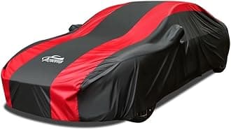 Car Cover Waterproof All Weather Protection with Red Stripe Design, Universal Fit Toyota Camry Solara, Ford Fusion, Kia Stinger Optima, Nissan Maxima, VW Passat, Subaru Legcy