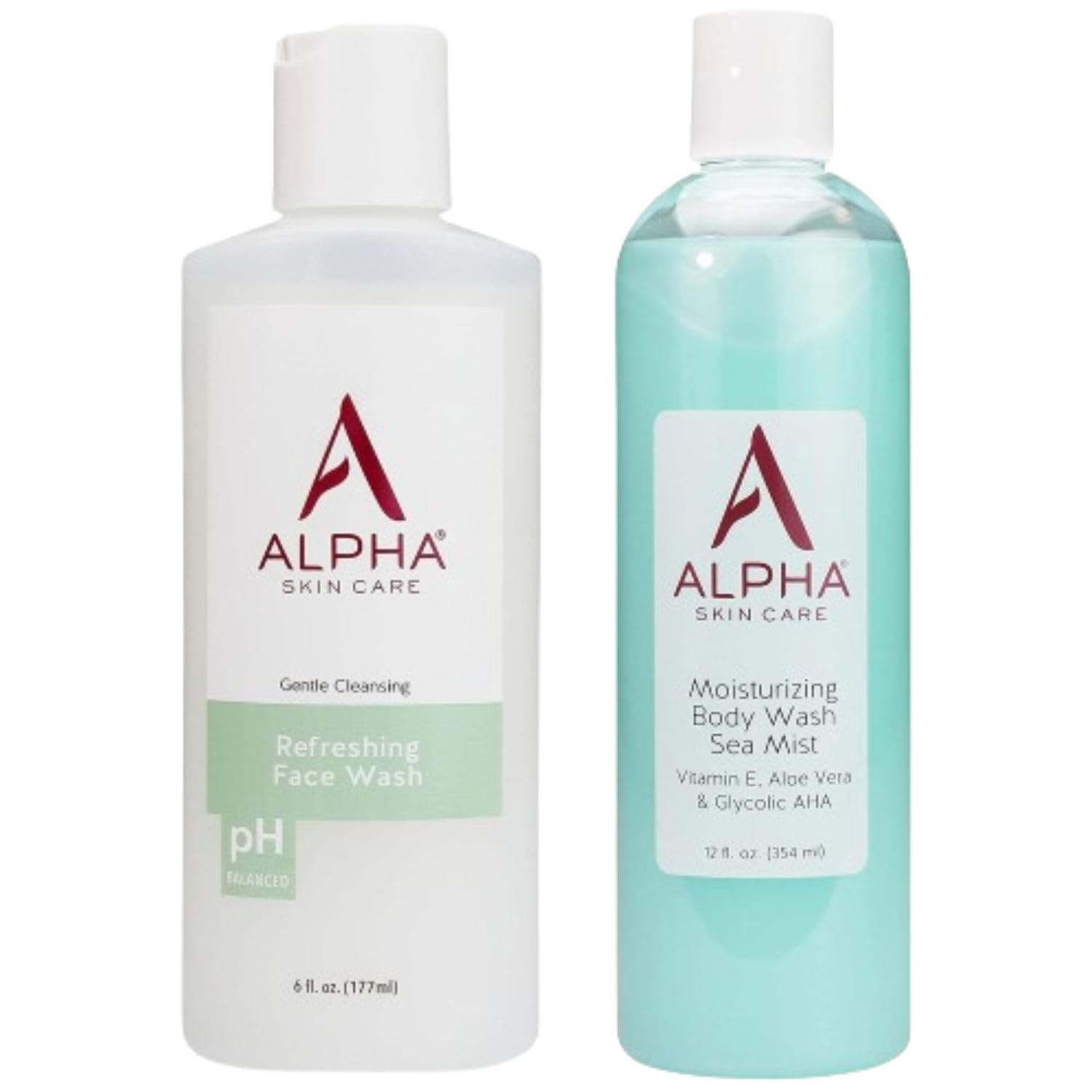 Alpha Moisturizing Body Wash, 12 Fl Oz and Refreshing Face Wash, 6 Fl Oz