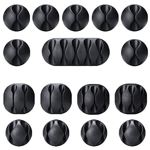 AIKEER Cable Clip, 16Pcs Multipurpose Wire Clips Cord Management Self Adhesive Cable Holder for Desk, Wall, Electrical and Car Cables (Black)