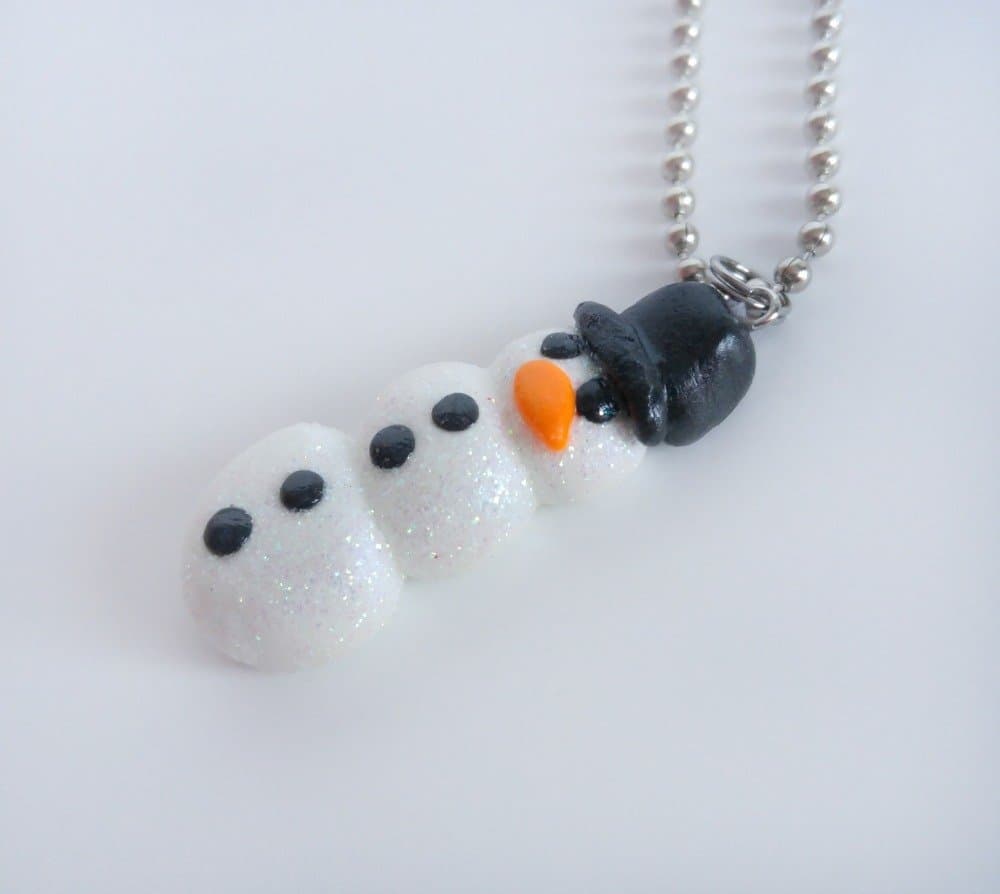 Snowman Glitter Necklace - Handmade Polymer Clay