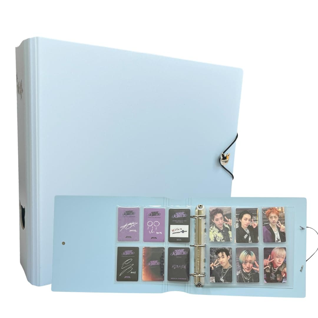 K-KEEP [A5 Extra Wide] 6 Pocket/5 Pocket Binder - [1.5 Inch] - [Minimalist Series] - D-Ring Compact Beginner Friendly Kpop Photocard Collector Binder for OT5 or OT6 Collector (Icy Blue)