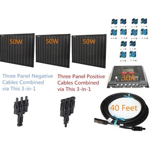 Plug-n-Power Space Flex 150w 150 Watt Three 50w SuperBlack Solar Panels Kit for 12v Off Grid Battery - next day from U.S.