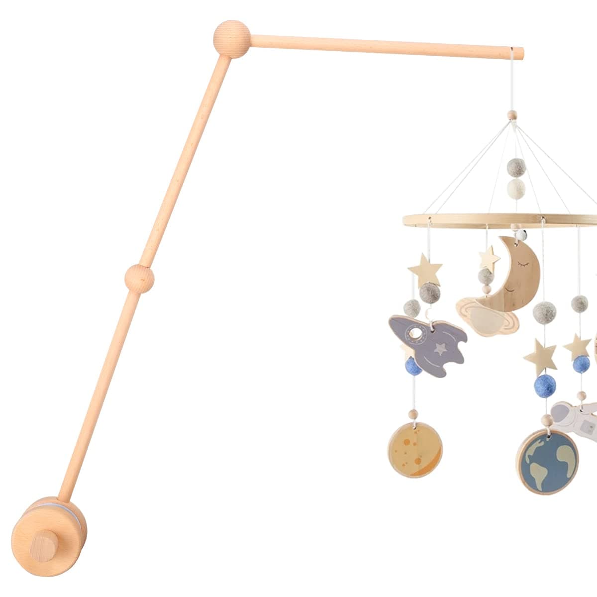 Baby Crib Mobile Arm, Adjustable Angle and Height, Cot Mobile Arm Wooden for Nursery Decor Mount Bed Bell Holder (Wood Color)