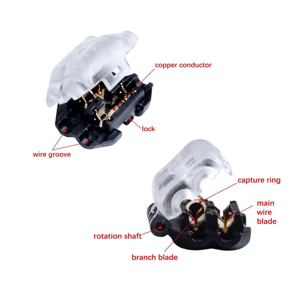 Y3 Compact T Shape 1 Pin Electrical Wire Connectors for 1 Conductor T-tap Connection,Self-Stripping Splice Terminals,Automotive,LED Lighting,Sensor,Car Speaker,Display,Clear,15 PCS