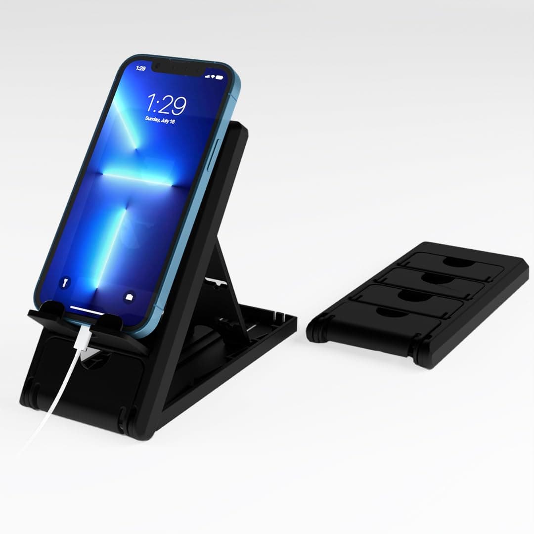 STRIFF Smartphone Stand, Tabletop, Foldable, Mobile Phone Stand, Tablet Stand, Smartphone Holder, Adjustable Height, Anti-Slip, Lightweight, Compact, Portrait and Horizontal, Easy to Carry(Black)