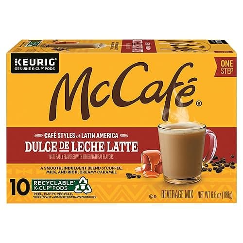 McCafé Dulce de Leche Latte, One Step Latte Single Serve Keurig K-Cup Pods, Flavored Coffee, 10-Count Box (1 Pack of 10)