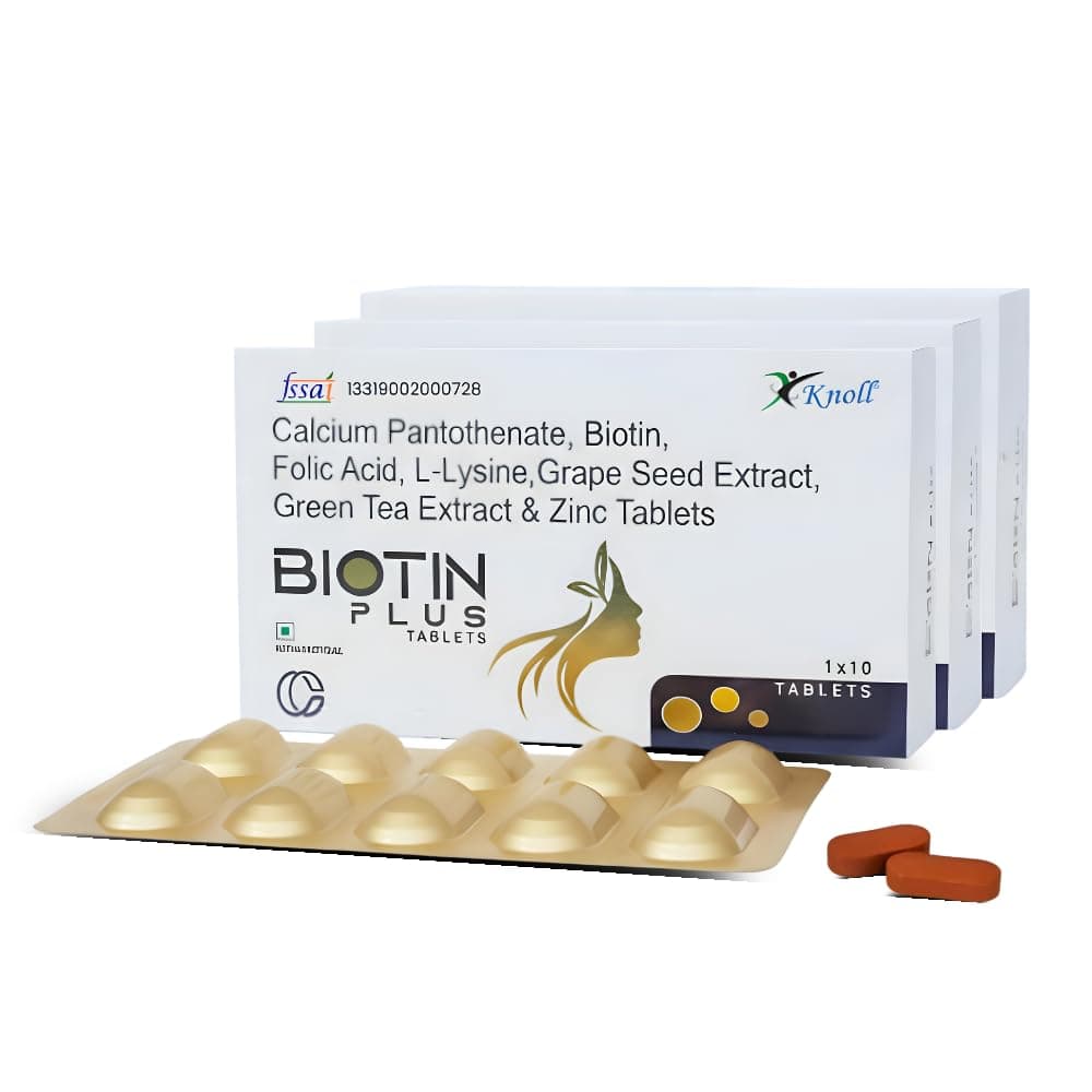 Biotin Plus Tablets with Grape Seed Extract, Green Tea Extract, Zinc & L-Lysine | Supports Hair, Skin & Nail Health | Antioxidant & Nutritional Supplement (3x10 Capsules)