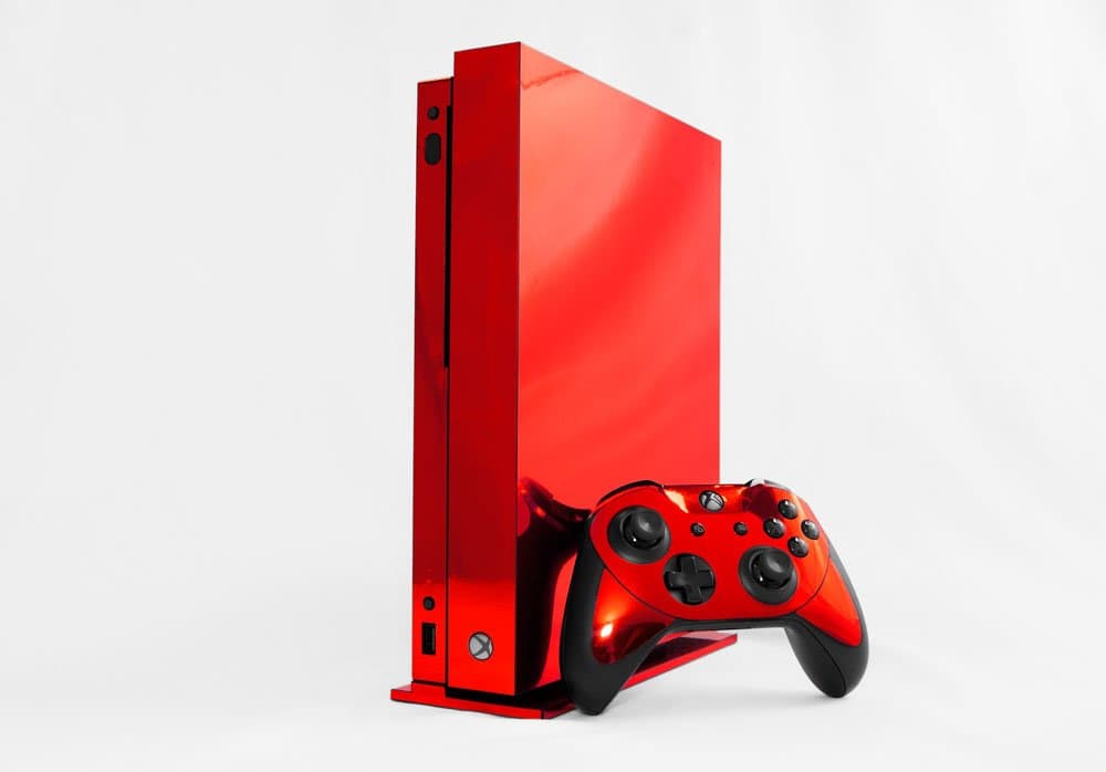 Red Chrome Mirror - Vinyl Decal Mod Skin Kit by System Skins - Compatible with Microsoft Xbox One X (XB1X)