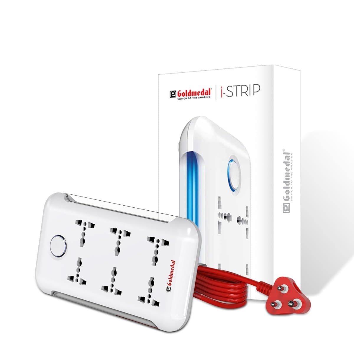 Goldmedal i-Strip High-Grade Extension Board | 6 Universal Sockets | 2-Meter Extension Cord with Surge Protector | Master Switch & LED Indicator | Multi Plug Socket for Home & Office | (White)