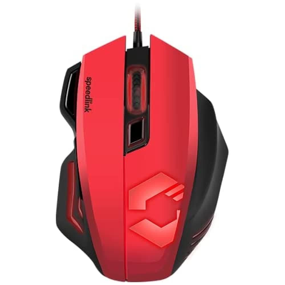 DECUS RESPEC Gaming Mouse - Ergonomic Mouse for Office/Home Office (Adjustable to 5000 dpi - Illumination in 7 Colors - Programmable Keys) for PC/Notebook/Laptop, Black-red