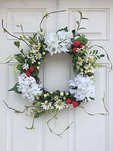 Red Strawberry and White Hydrangea Wreath for Front Door Or Kitchen