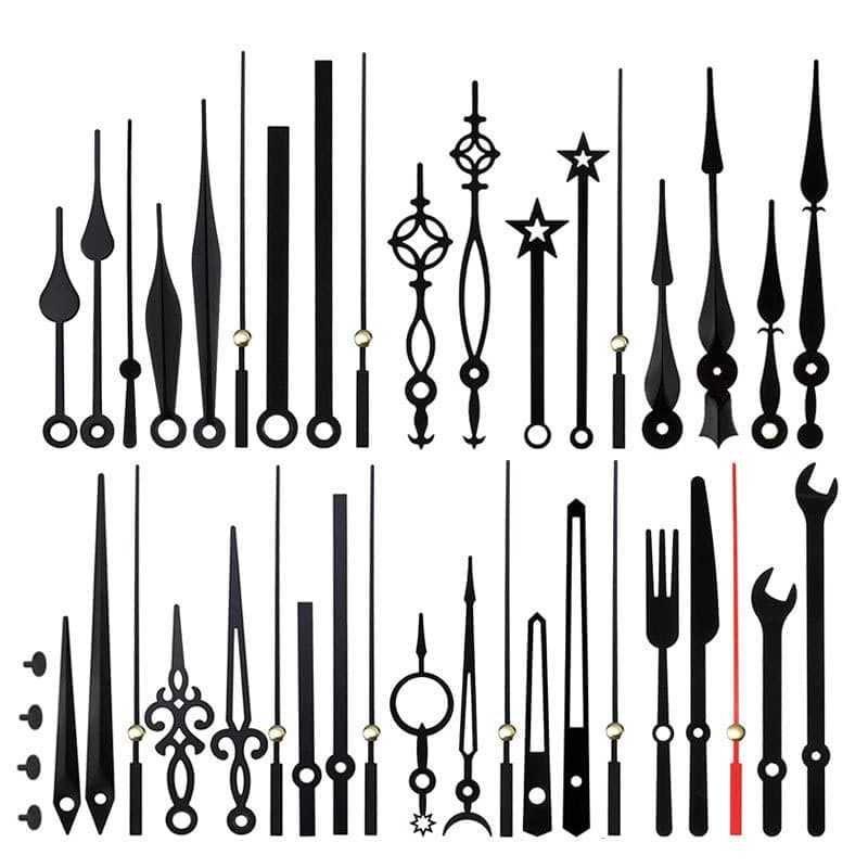 JZK 14 Styles Black Wall Clock Hands Kit for Small & Large Clocks - Replacement Metal Hands for Quartz Movement, Short & Long - Wall Quartz Clock Repair Accessory