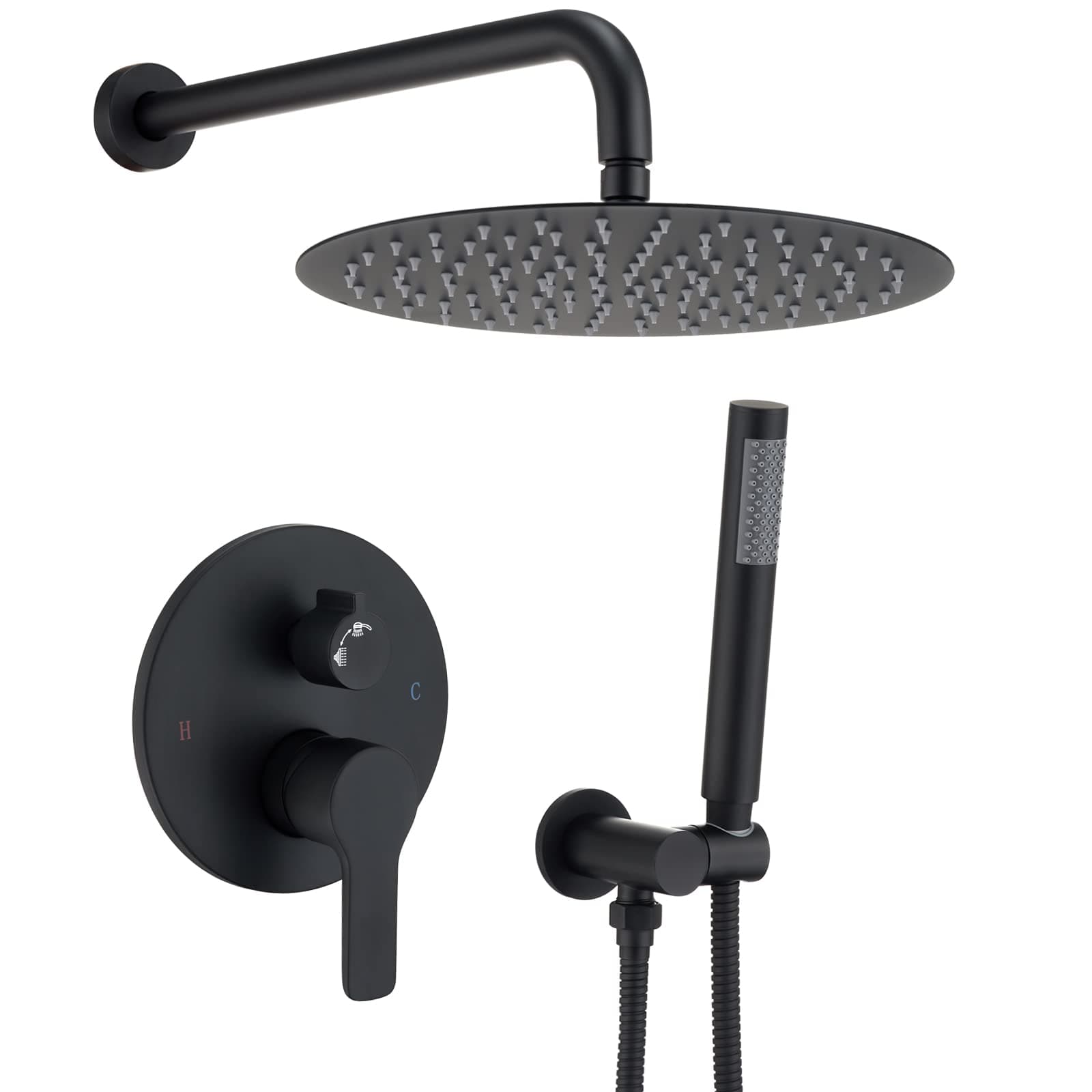 Iriber Matte black Shower System Wall Mounted Shower Faucet Mixer Set with 10 Inches Rain Shower head and Handheld, Bathroom Shower Trim Kit Contain Pressure Balance Valve