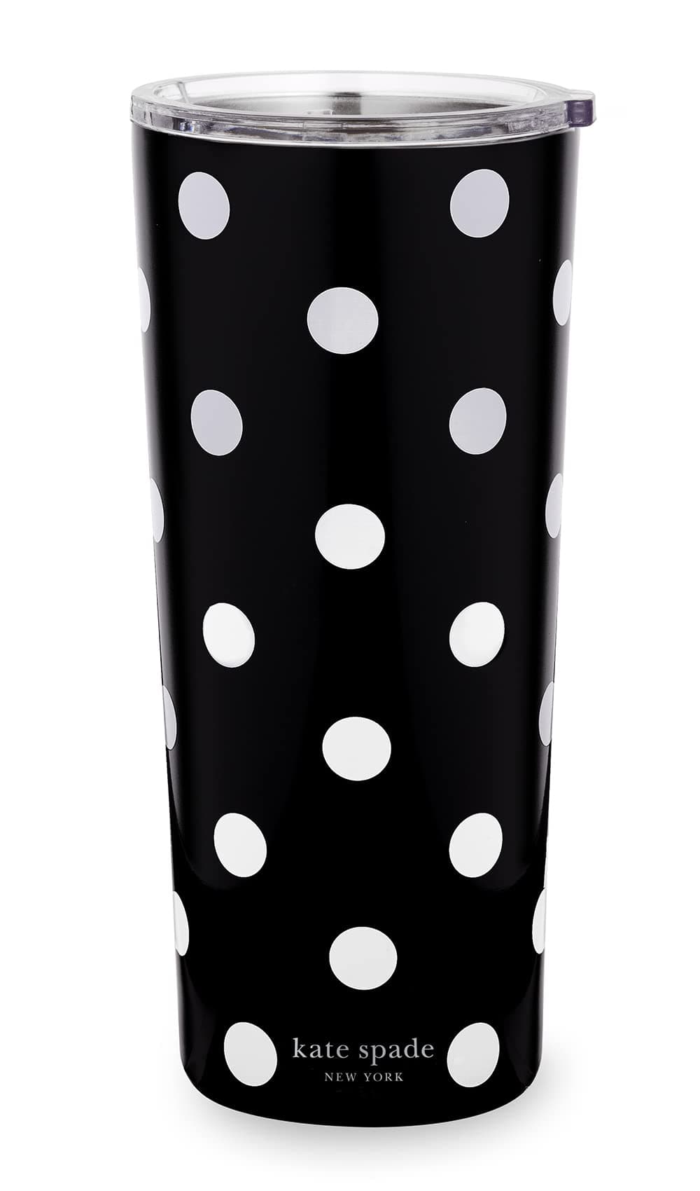 Cute Stainless Steel Mug, 24 Ounce Travel Tumbler, Double Wall Insulated Cup with Lid, Picture Dot (Black/White)