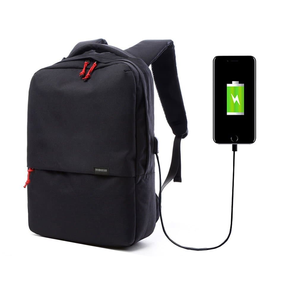 Hmulan A-001 High Capacity Laptop Backpack with USB Charging Port, Travel Casual Notebook School Bag, Black