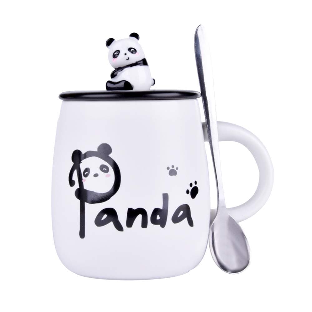 BigNoseDeer Panda Mug Cute Ceramic Coffee Mug with 3D Panda Lid and Spoon, Cute Cups Novelty Coffee Tea Milk Christmas Mug for Women Girls Boys