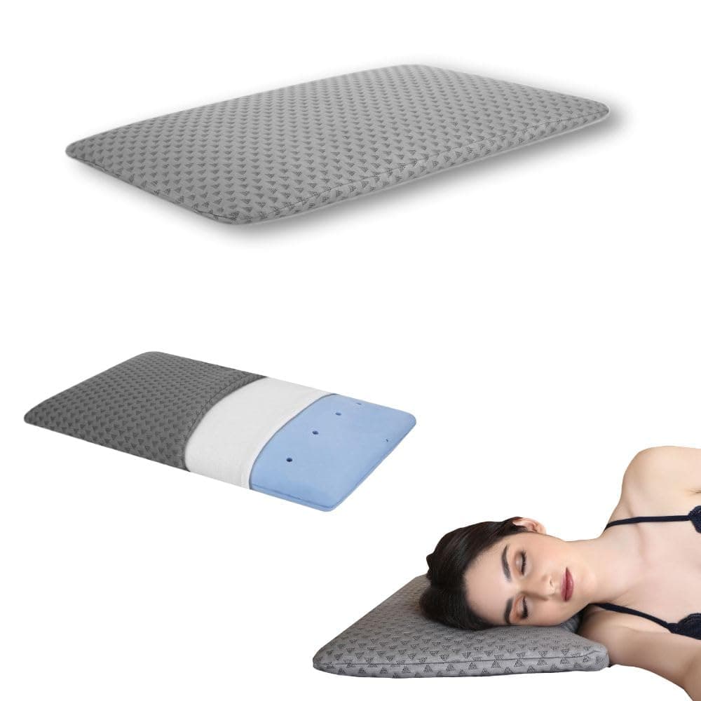 Dormyo Ultra Slim Pillow - Memory Foam for Sleeping - Ultra Thin for Neck Pain Relief - Thin Cervical for Neck Support - Thinnest Orthopedic (1, Luxe, 25.5" x 16.5" x 1")