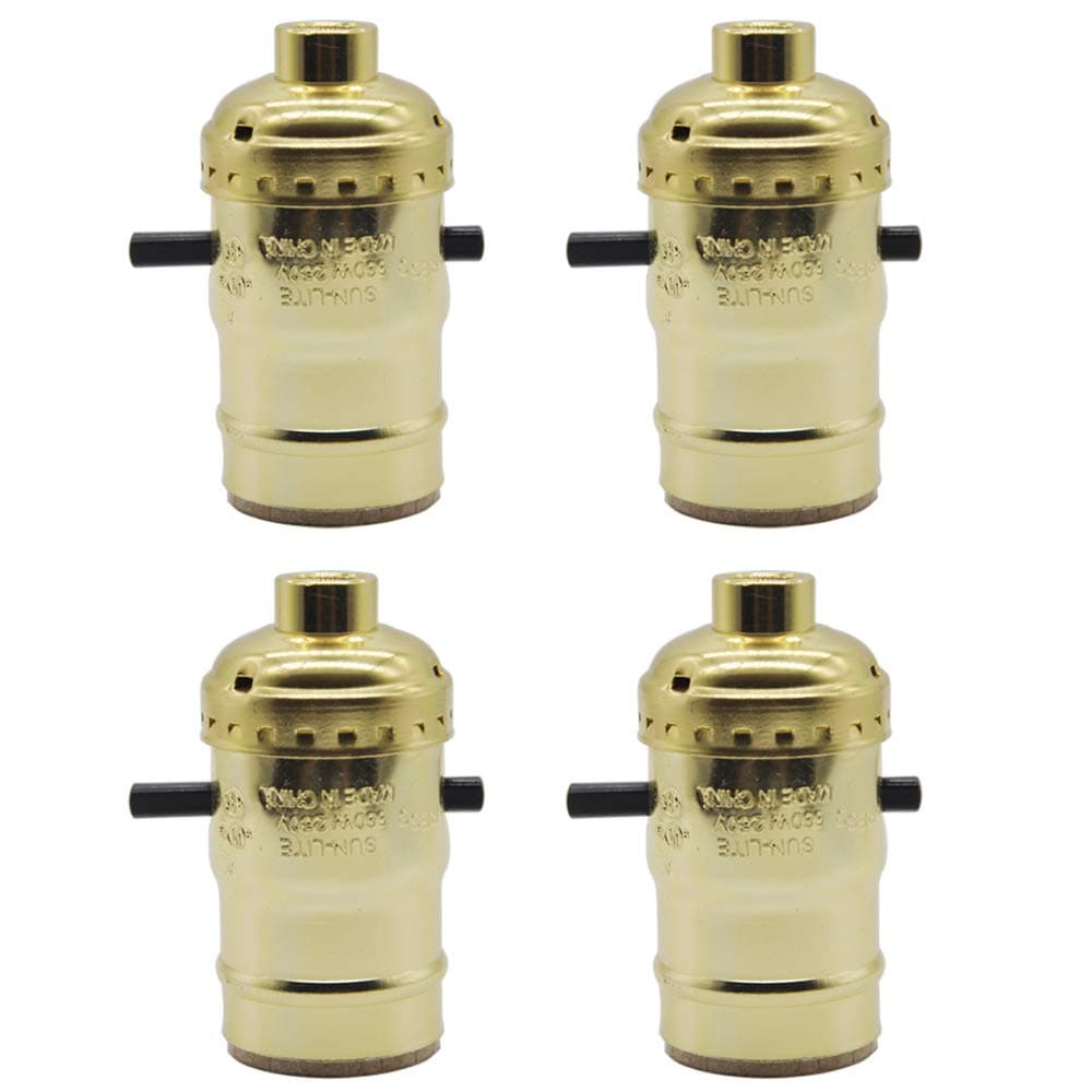 E26 Light Socket with Push ON/Off Switch,Brushed Gold Medium Screw Socket,for Table Lights or Desk Lamps,UL Listed