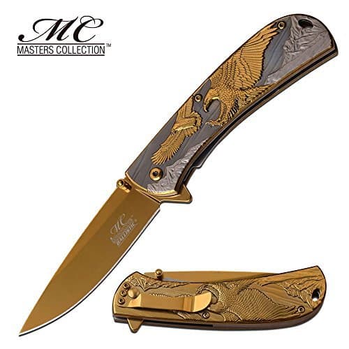 MC-043SG Folder with Thumb Stud & Pocket Clip Gold Tile Stainless Eagle Handle, 4.5"