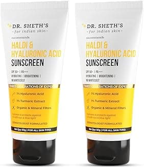 Dr. Sheth's Haldi & Hyaluronic Acid Sunscreen with 1% Hyaluronic Acid | Spf 50+ Pa+++ | Protects Against UVA/B & Blue Light | Hydrating & Brightening | For Men & Women | For All Skin Type | 50 g x 2