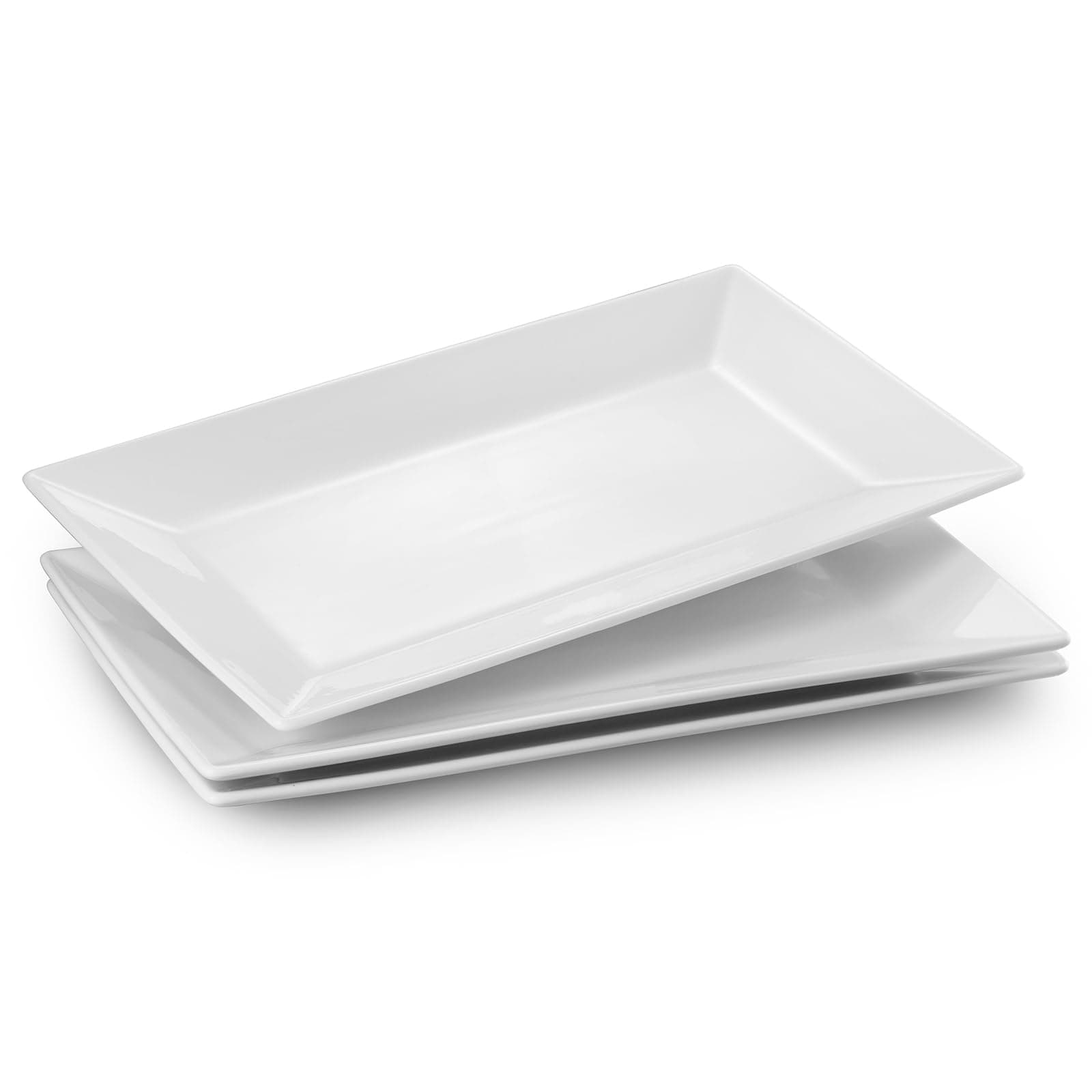 DOWAN Dinner Plates, Rectangular Plates, Soft White Plates, Dinner Service for Meat, Appetizers, Dessert, Food, Party, 36 cm x 20 cm, Pack of 3