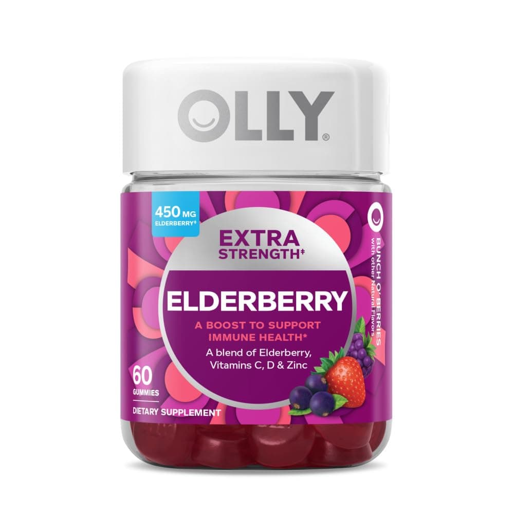 OLLY Extra Strength Elderberry Gummies Immune Support with Vitamin C, D, Zinc Active Immunity Elderberry Gummies