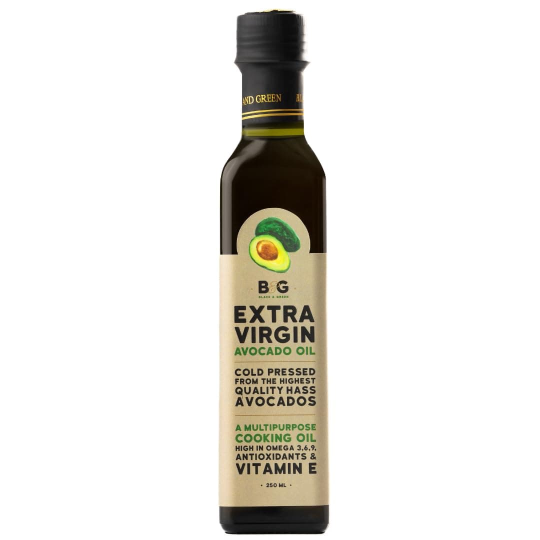 Black and Green Extra Virgin Cold Press Multipurpose Avocado Cooking Oil Bottle (250 ml)