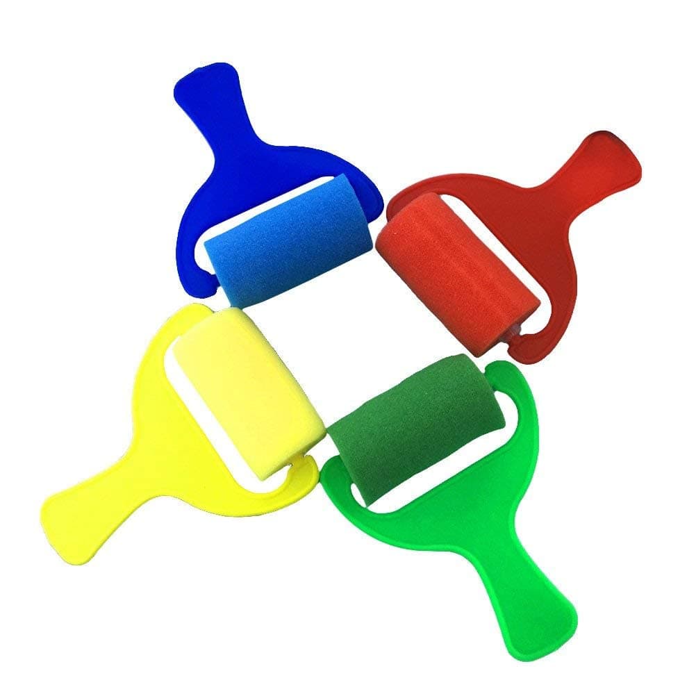 4Pcs Sponge Paint Rollers Brayers Kids Painting Rolls Brushes Set Painters Artists Drawing Tools