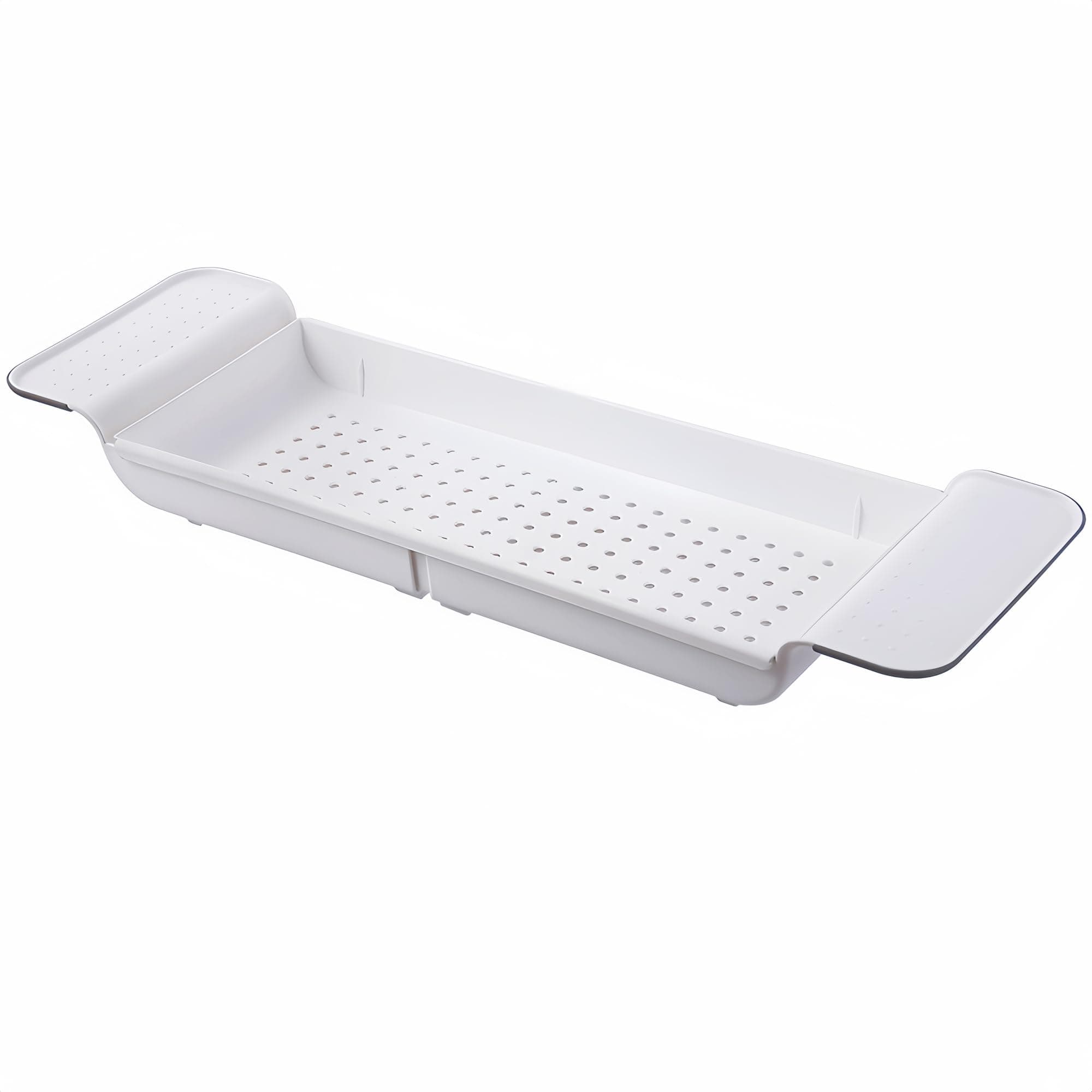 Bath Tray White Plastic Bridge Rack Caddy Toy Storage Candle Wine Phone Pad Book Cup Stand Bathroom Storage Bathtub Tray Table Extendable for Tub Dish Drainer Lightweight 75cm
