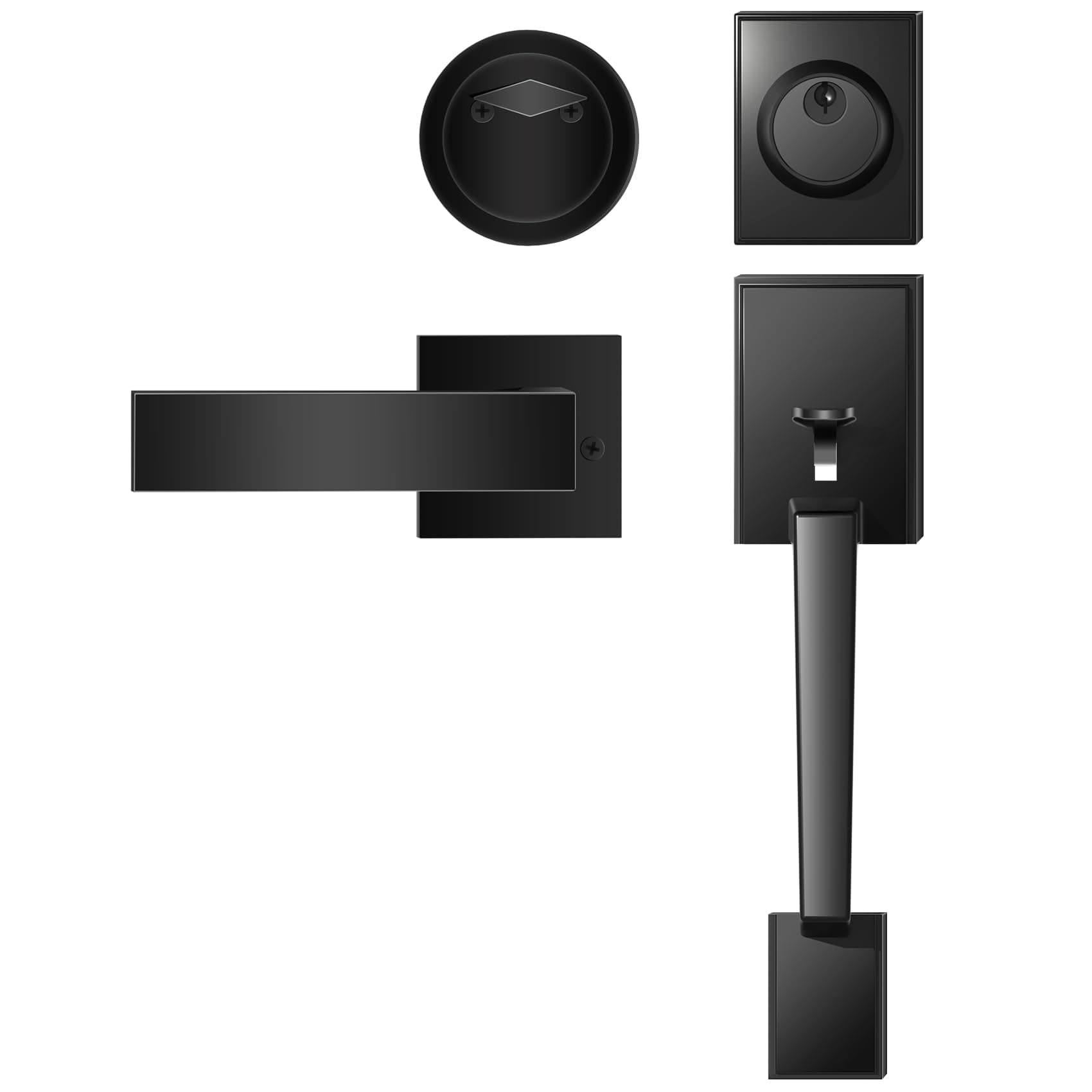 Azdele Front Door Handle and Deadbolt Set, Front Door Lock Set, Exterior Door Lock Set, Front Door Handle with Single Cylinder Deadbolt for Exterior Door, Reversible for Right&Left(Matte Black Modern)