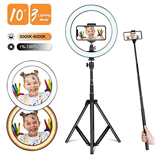 Selfie Ring Light with Adjustable Tripod Stand and Phone Holder, Winjoy 10'' Dimmable LED Lighting Filming Equipment for Photography, Makeup, Live Steaming, Photo, Vlog, YouTube Video
