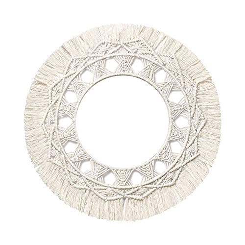 JVSISM Macrame Hanging Wall Mirror with Boho Fringe Round Decorative for Apartment Bedroom Living Room Decor (Without Mirror)