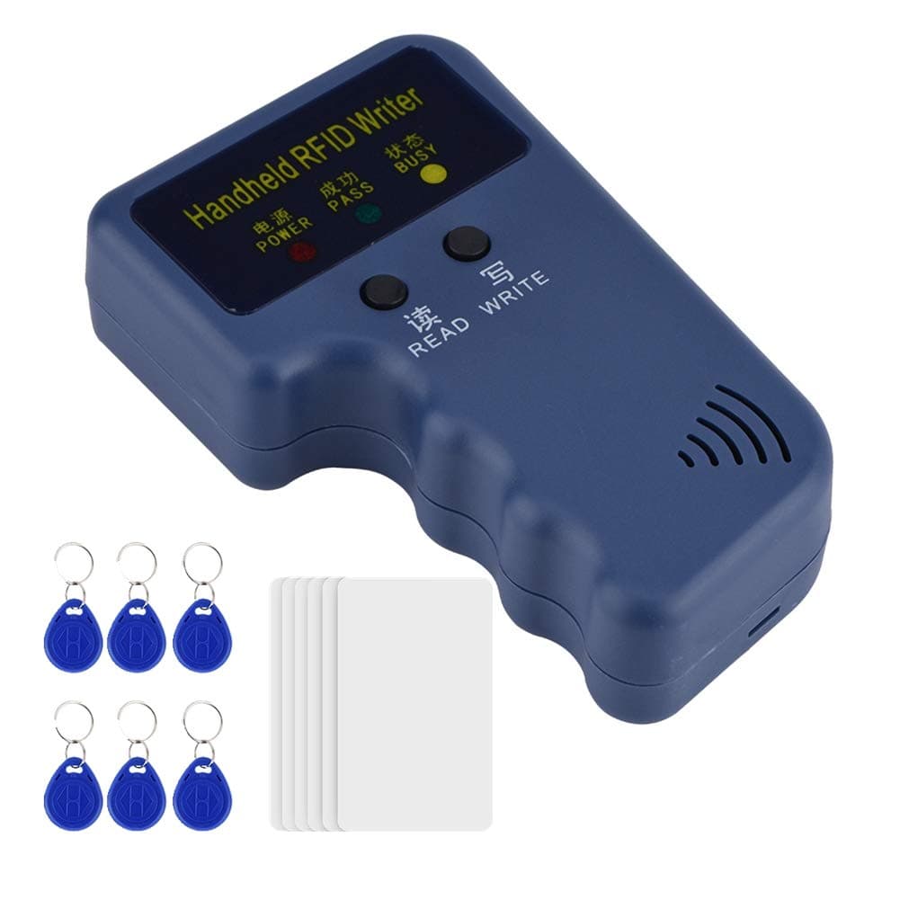 125khz RFID Reader Writer RFID Card Copier EM4100 EM410X Handheld RFID ID Card Duplicator with with 6 ID Cards and Tags, for for Community, School, Office, etc