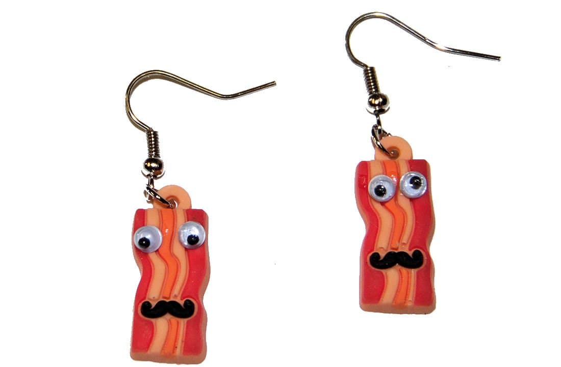 Bacon Earrings with Google Eyes and Mustache #1
