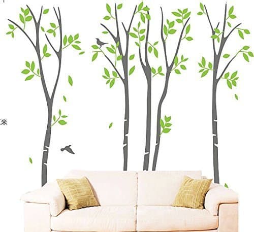 Thostore Birch Tree Wall Decal Spring Tree Decal Nature Tree Sticker Kids Decal - Birds in Birch Forest Wall Art Sticker