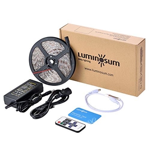 LUMINOSUM LED Light Strip Warm White Kit Dimmable, 16.4 Foot SMD5050 300LEDs Waterproof, with RF Dimmer Controller and DC 12V 5A Power Adapter