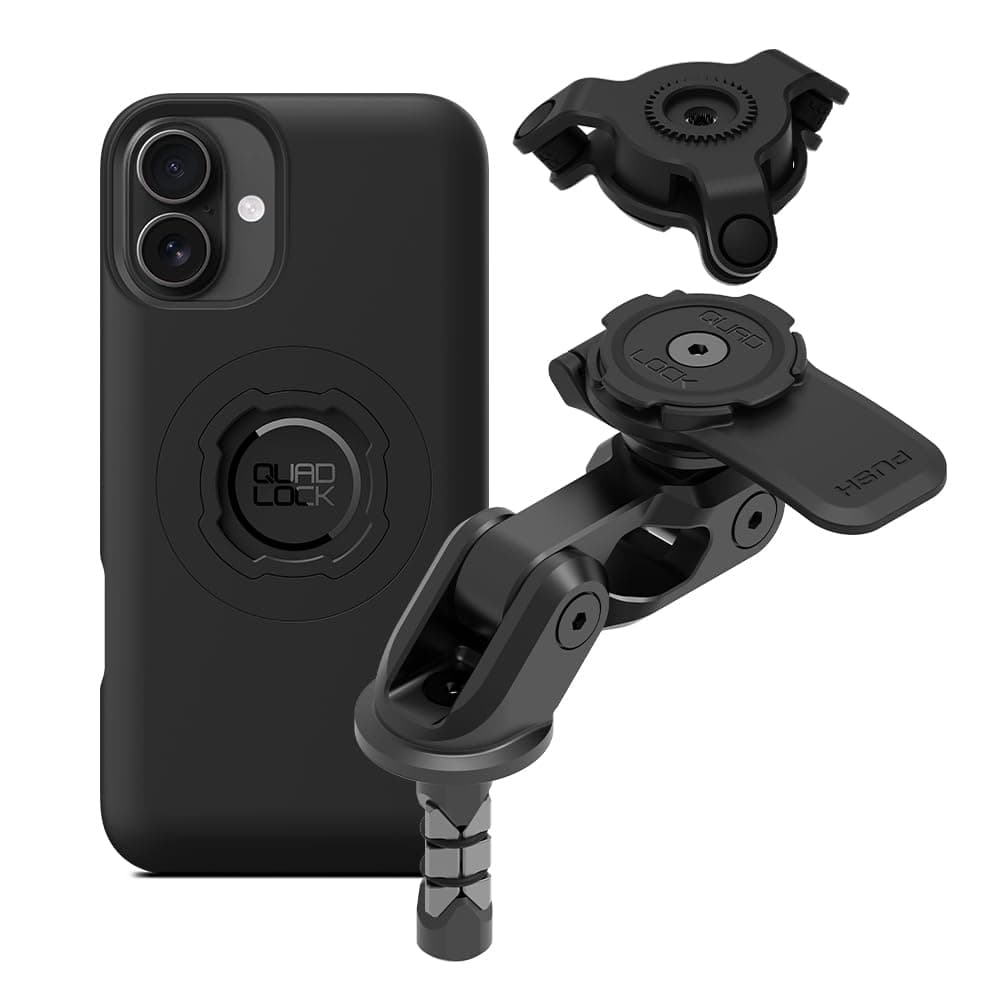 Quad Lock Motorcycle Fork Stem Mount PRO Kit with Vibration Dampener and MAG Phone Case for iPhone 16 Plus