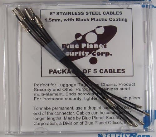 Stainless Steel Cables w/Black Plastic Coating, 5 Pack by Blue Planet Security