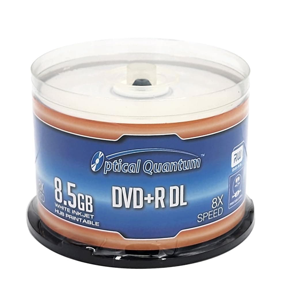 8X 8.5GB DVD+R DL White Inkjet Printable Double Layer Recordable Blank Media, 50-Disc Spindle OQDPRDL08WIP-H